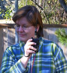 Barbara Soutar demonstrating the Rattail Antenna Booster.